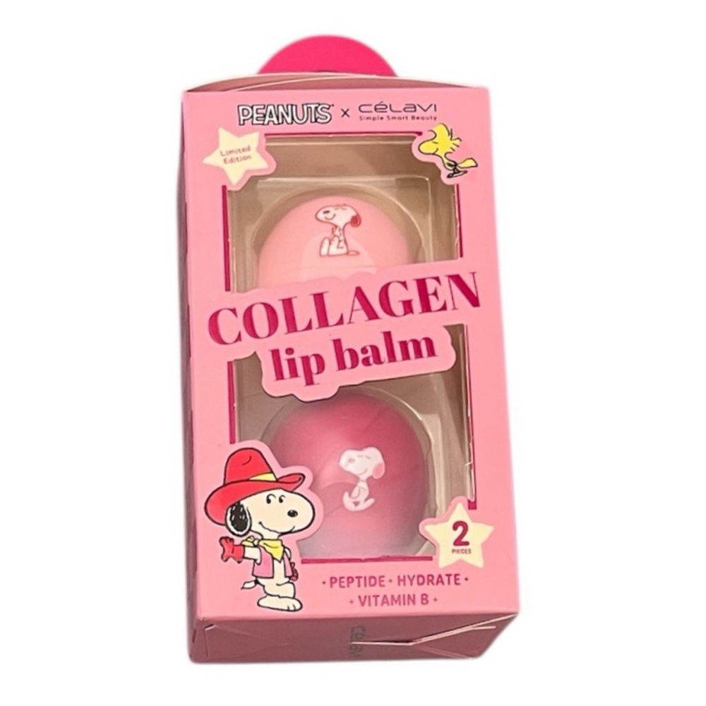 Peanuts Snoopy x Celavi 2 Piece Collagen Lip Balm Duo Peptide Vitamin B